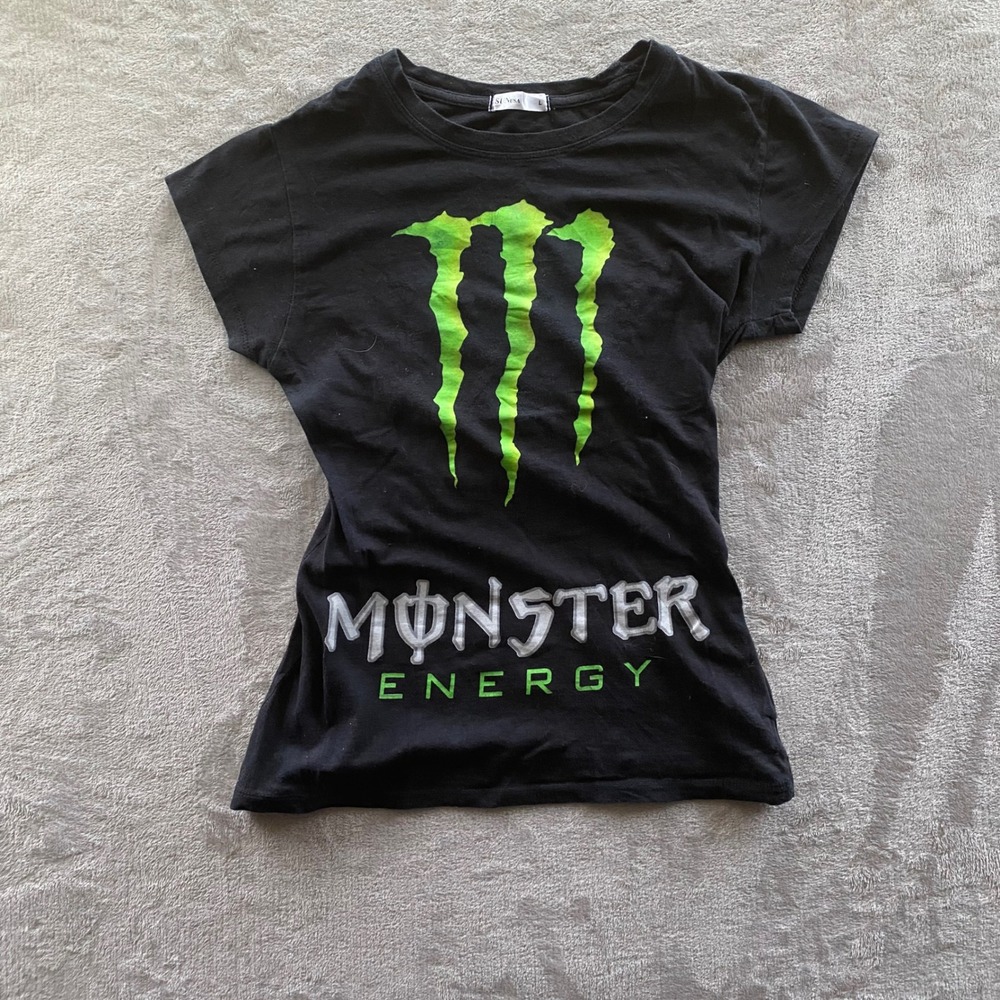 Monster Energy Graphic T-Shirt Womens Large Black Green Unleash the Beast SUNUSA